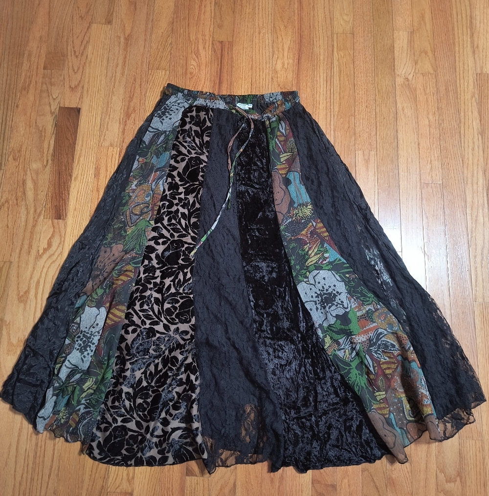 Bohemian Patchwork Black Maxi Skirt